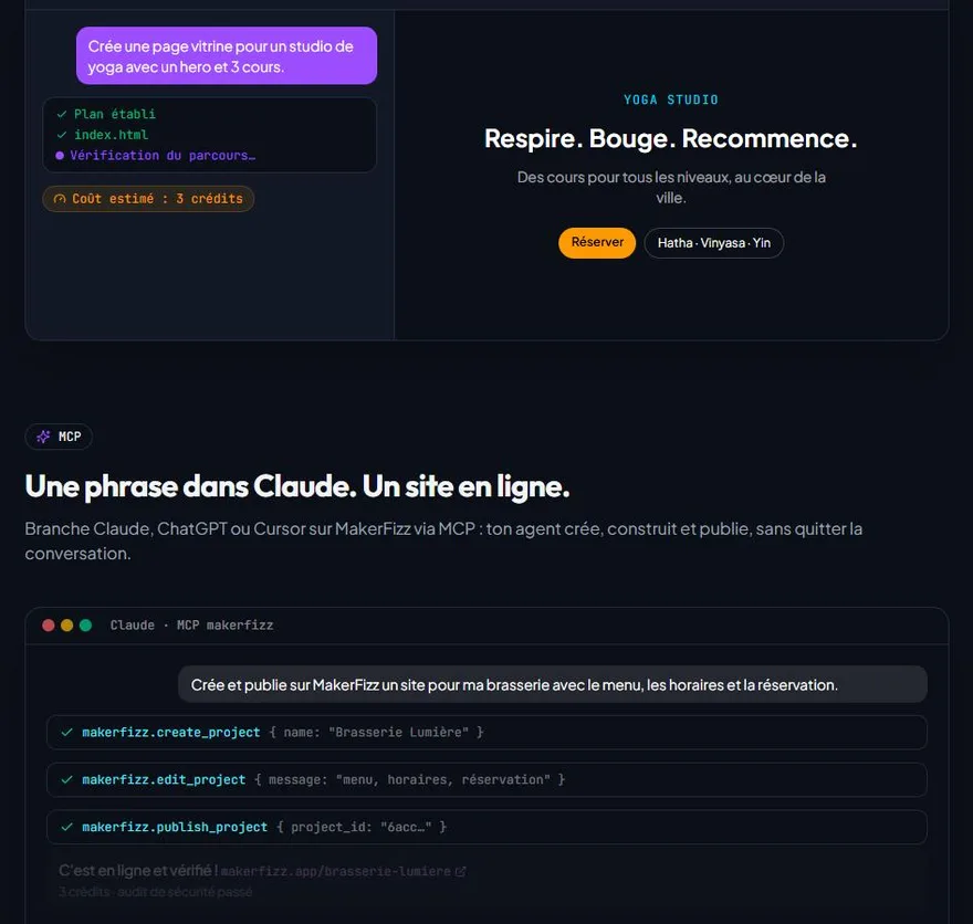 Capture d'écran du site MakerFizz